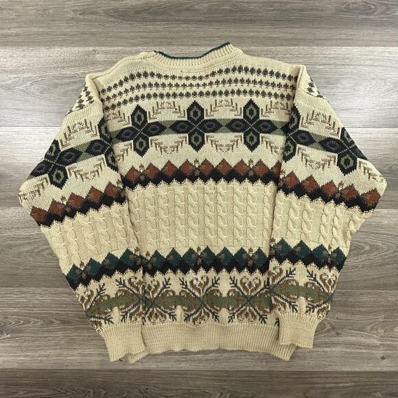 Vintage Prima Maglia Sweater Mens Large Beige Wool Blend Geometric Knit 90s Cozy - Picture 2 of 4